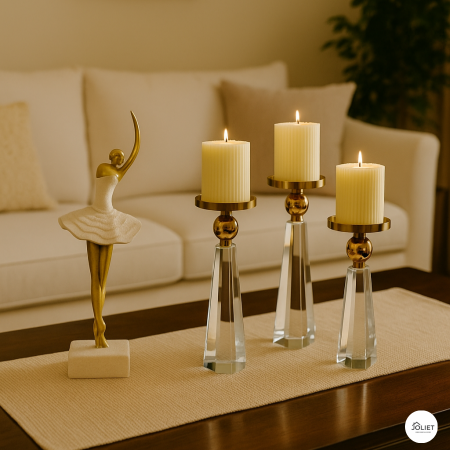 طقم شمعدان كريستال 3 احجام مع ذهبي