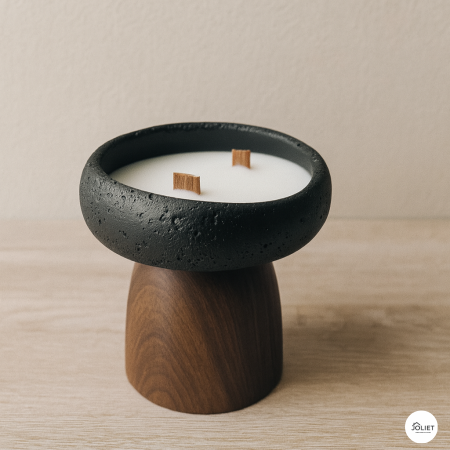 شمعة حجر قاعدة خشب