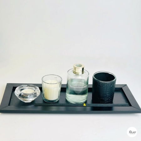 صينية خشب مع معطر عيدان + شمع